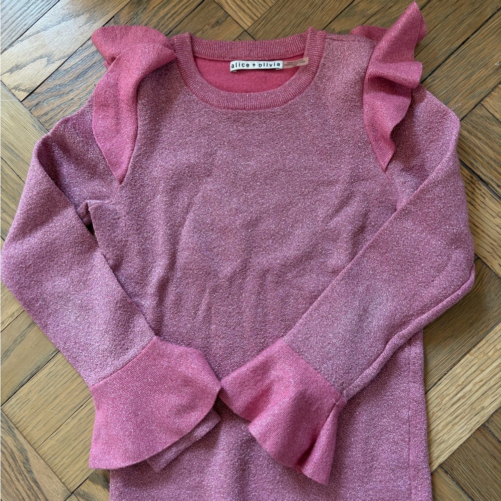 Alice + Olivia Dusty Rose Ruffle Sleeve Sweater